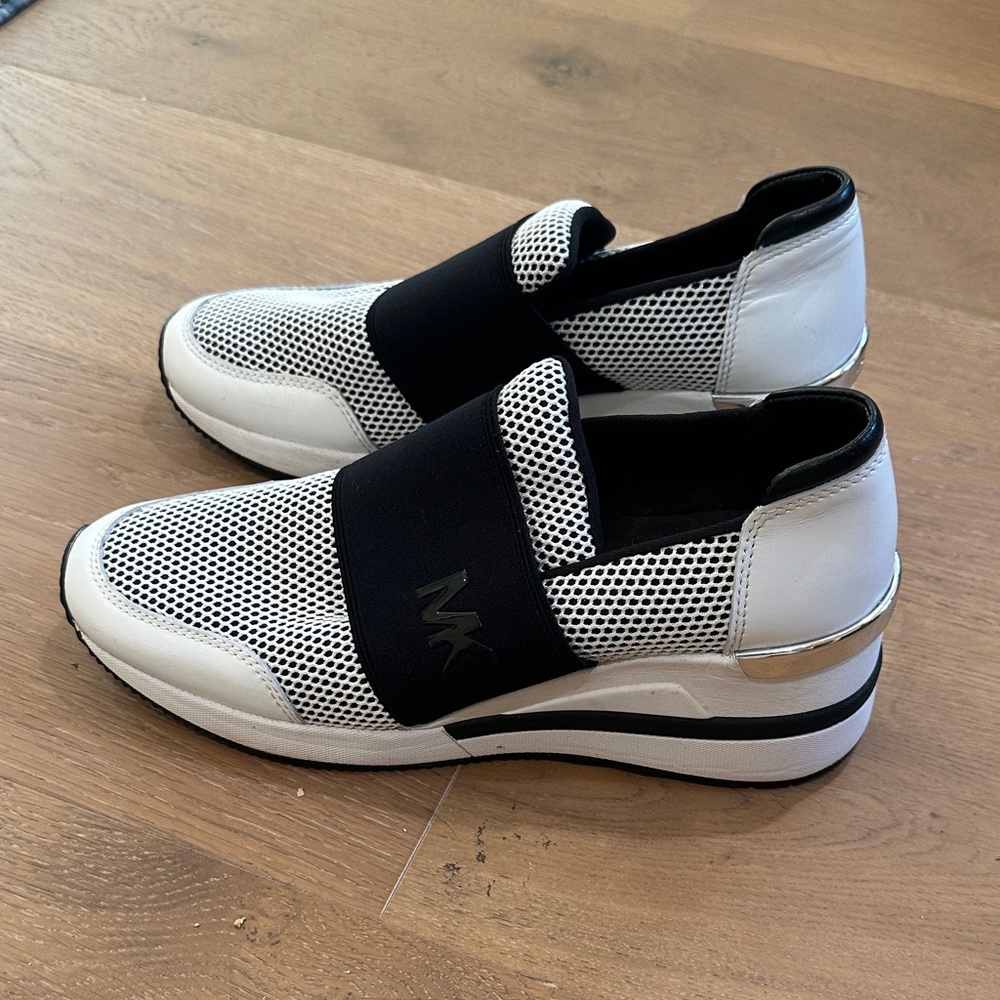 Michael Kors Men's Black and White Mesh Sneakers - Picture 2 of 7